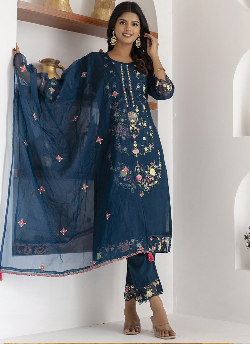 Vegaa Fashion Royal Blue Viscose Silk Embroidered Salwar Suit - Distacart