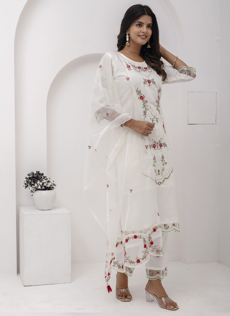 Vegaa Fashion Off White Viscose Silk Embroidered Salwar Suit - Distacart