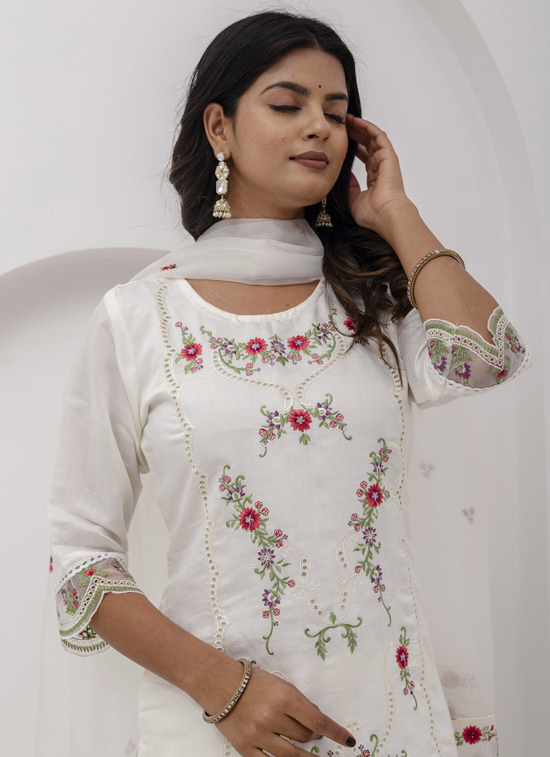 Vegaa Fashion Off White Viscose Silk Embroidered Salwar Suit - Distacart
