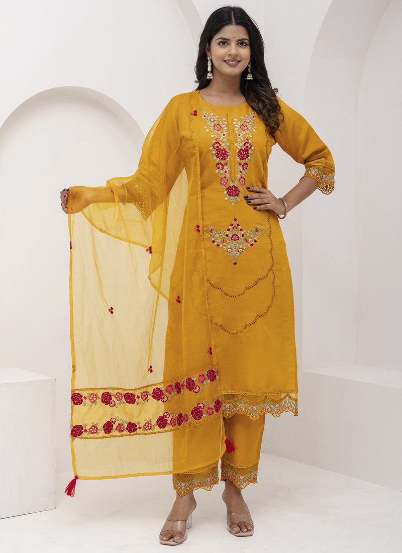 Vegaa Fashion Yellow Viscose Silk Embroidered Salwar Suit - Distacart