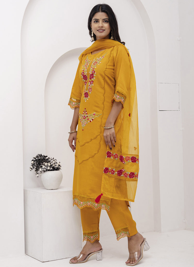 Vegaa Fashion Yellow Viscose Silk Embroidered Salwar Suit - Distacart