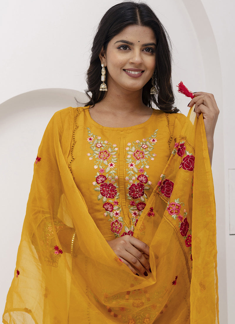 Vegaa Fashion Yellow Viscose Silk Embroidered Salwar Suit - Distacart