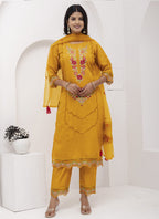 Vegaa Fashion Yellow Viscose Silk Embroidered Salwar Suit - Distacart
