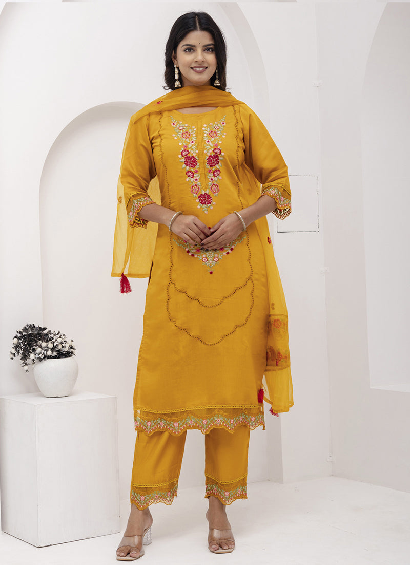 Vegaa Fashion Yellow Viscose Silk Embroidered Salwar Suit - Distacart