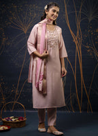 Vegaa Fashion Baby Pink Shimmer Silk Embroidered Salwar Suit - Distacart