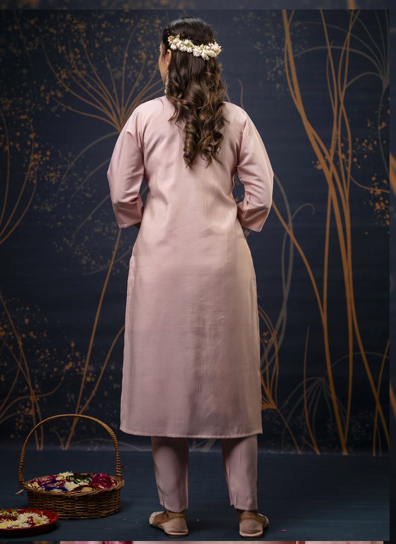 Vegaa Fashion Baby Pink Shimmer Silk Embroidered Salwar Suit - Distacart