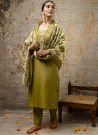 Vegaa Fashion Parrot Green Shimmer Silk Embroidered Salwar Suit - Distacart
