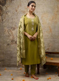 Vegaa Fashion Parrot Green Shimmer Silk Embroidered Salwar Suit - Distacart