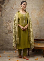 Vegaa Fashion Parrot Green Shimmer Silk Embroidered Salwar Suit - Distacart