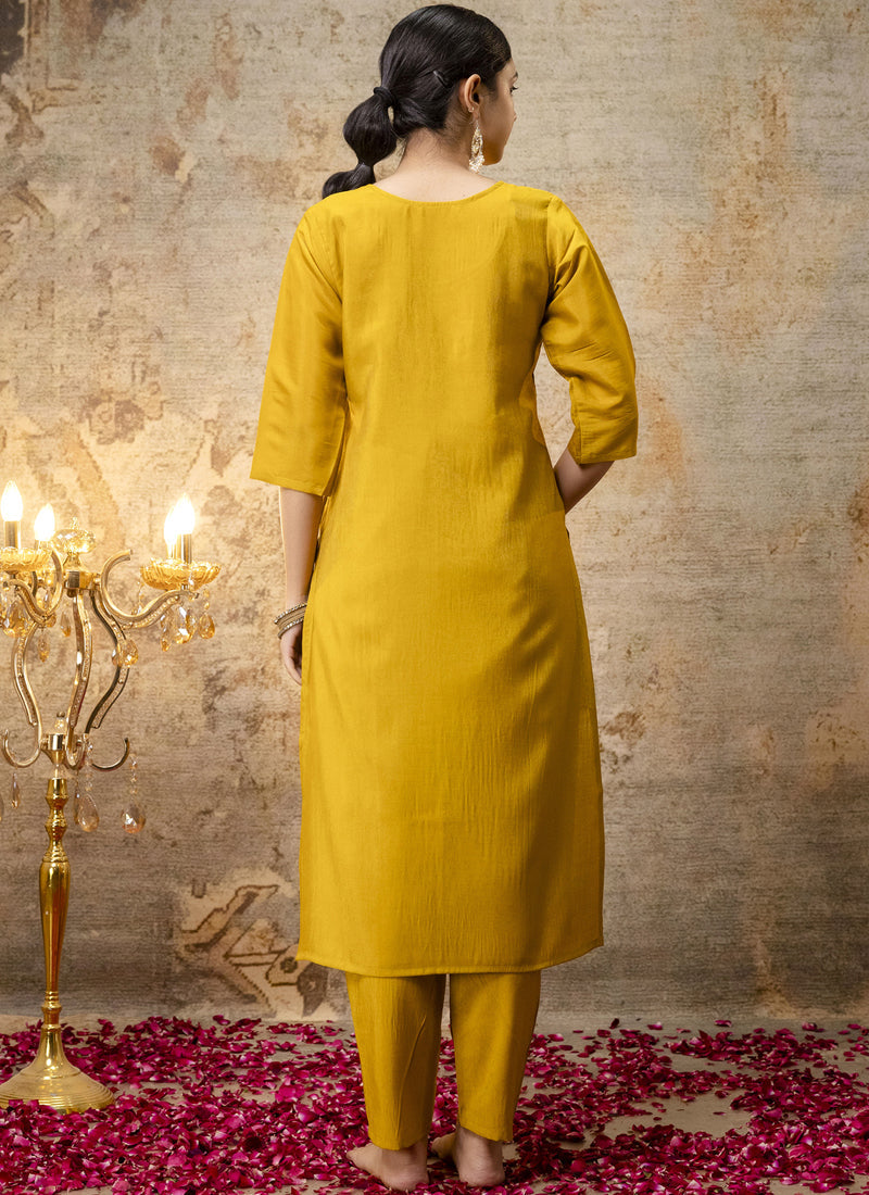 Vegaa Fashion Yellow Shimmer Silk Embroidered Salwar Suit - Distacart