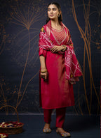 Vegaa Fashion Red Shimmer Silk Embroidered Salwar Suit - Distacart