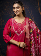 Vegaa Fashion Red Shimmer Silk Embroidered Salwar Suit - Distacart