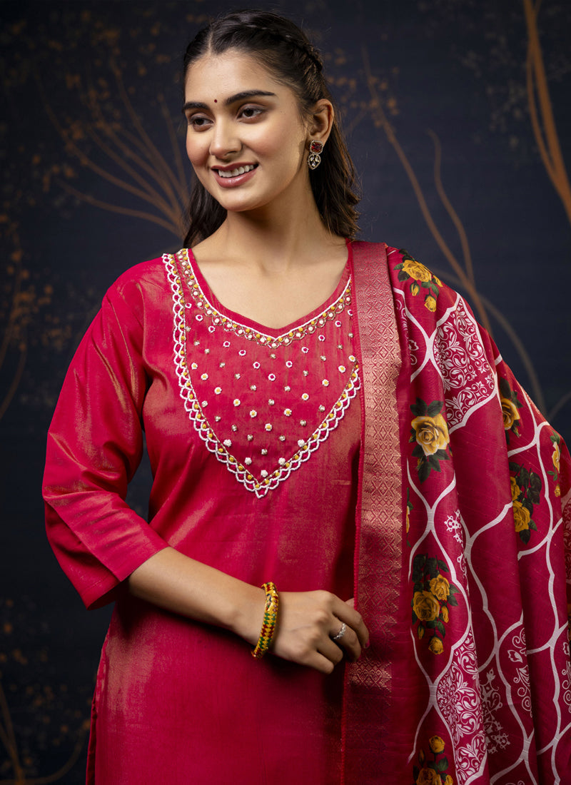 Vegaa Fashion Red Shimmer Silk Embroidered Salwar Suit - Distacart