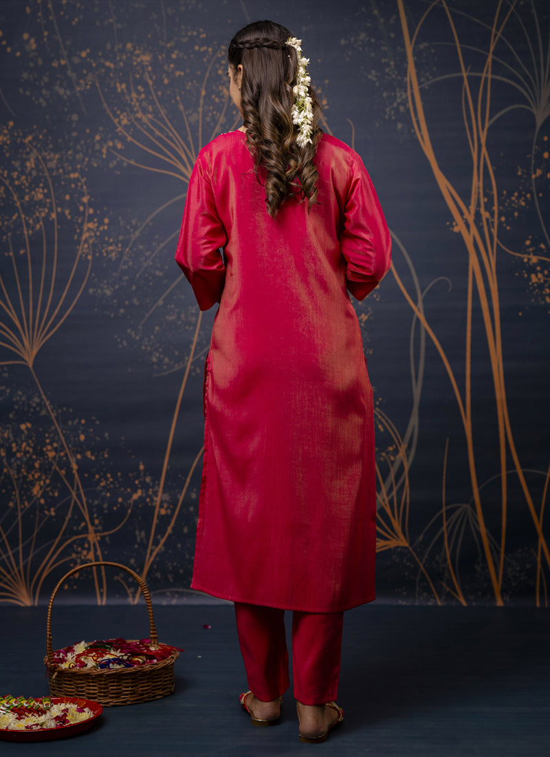 Vegaa Fashion Red Shimmer Silk Embroidered Salwar Suit - Distacart