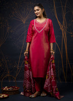 Vegaa Fashion Red Shimmer Silk Embroidered Salwar Suit - Distacart