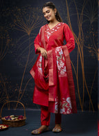 Vegaa Fashion Red Shimmer Silk Embroidered Salwar Suit - Distacart