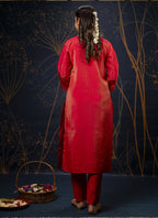 Vegaa Fashion Red Shimmer Silk Embroidered Salwar Suit - Distacart