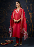 Vegaa Fashion Red Shimmer Silk Embroidered Salwar Suit - Distacart
