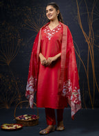 Vegaa Fashion Red Shimmer Silk Embroidered Salwar Suit - Distacart