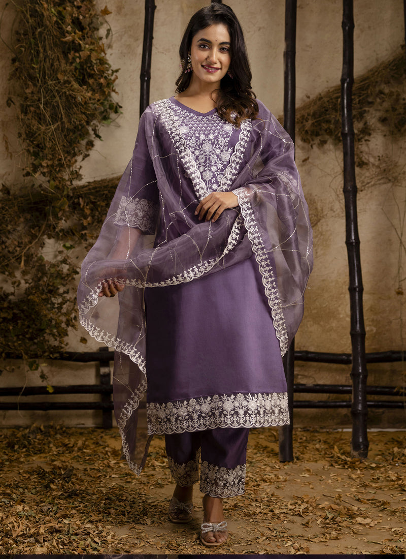 Vegaa Fashion Lavender Shimmer Silk Embroidered Salwar Suit - Distacart