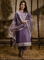Vegaa Fashion Lavender Shimmer Silk Embroidered Salwar Suit - Distacart