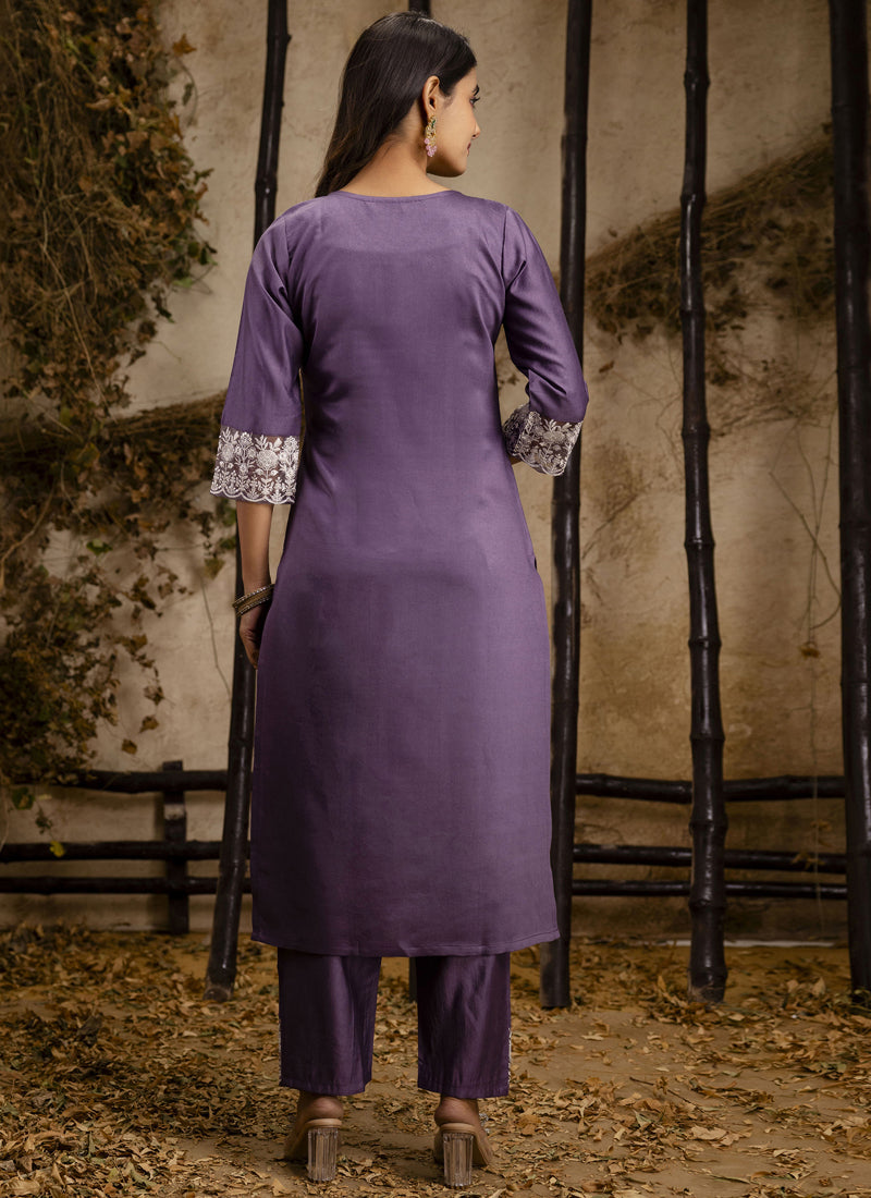 Vegaa Fashion Lavender Shimmer Silk Embroidered Salwar Suit - Distacart