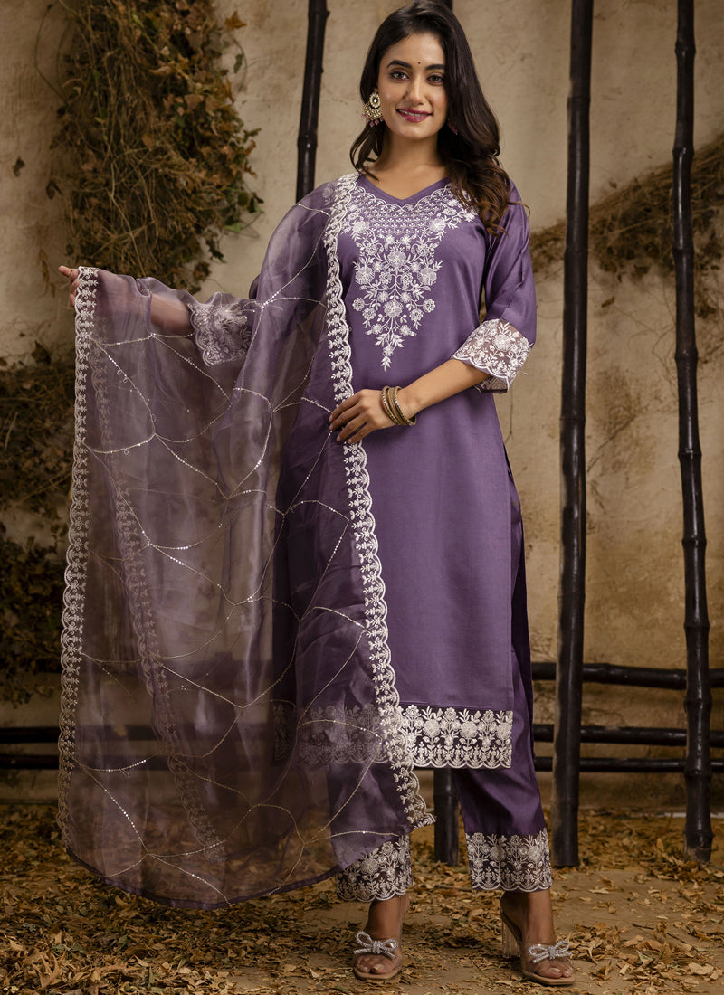 Vegaa Fashion Lavender Shimmer Silk Embroidered Salwar Suit - Distacart