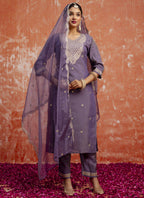 Vegaa Fashion Lavender Silk Blend Embroidered Salwar Suit - Distacart