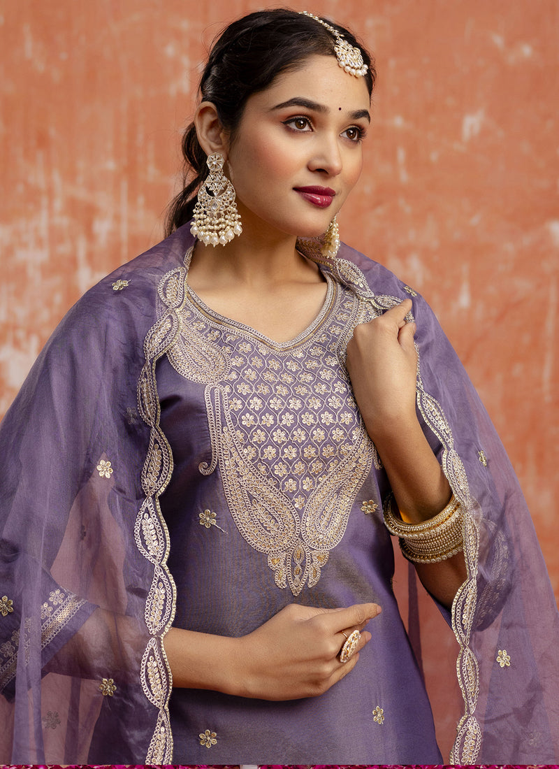 Vegaa Fashion Lavender Silk Blend Embroidered Salwar Suit - Distacart