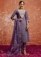 Vegaa Fashion Lavender Silk Blend Embroidered Salwar Suit - Distacart
