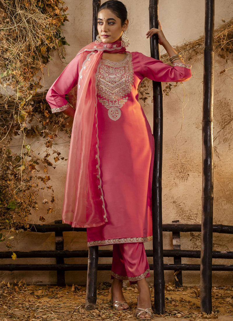 Vegaa Fashion Pink Silk Blend Embroidered Salwar Suit - Distacart