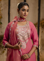 Vegaa Fashion Pink Silk Blend Embroidered Salwar Suit - Distacart
