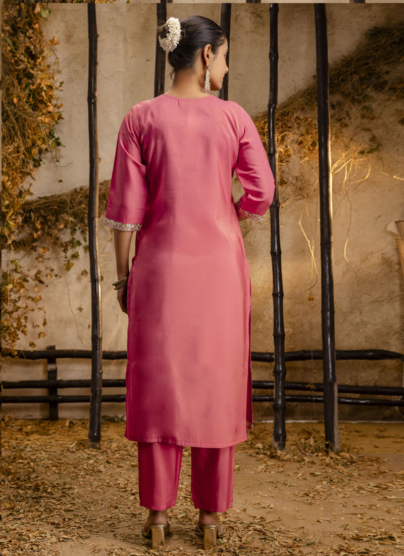 Vegaa Fashion Pink Silk Blend Embroidered Salwar Suit - Distacart