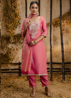 Vegaa Fashion Pink Silk Blend Embroidered Salwar Suit - Distacart