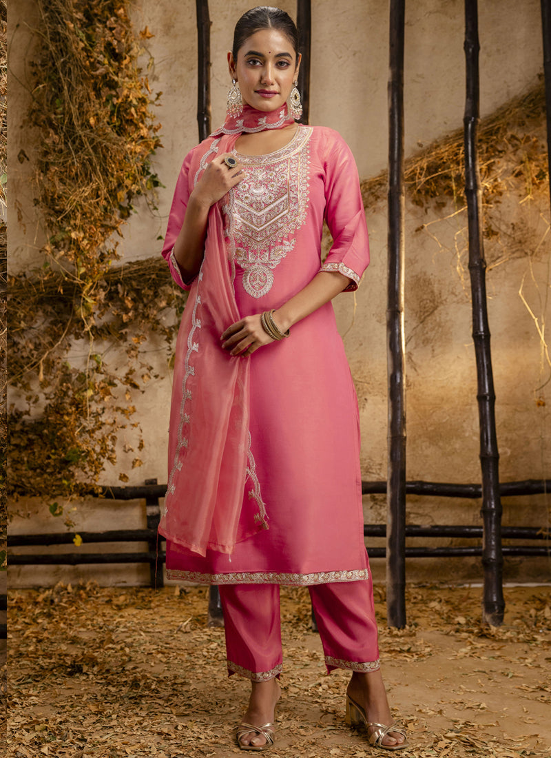 Vegaa Fashion Pink Silk Blend Embroidered Salwar Suit - Distacart