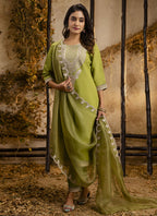Vegaa Fashion Parrot Green Silk Blend Embroidered Salwar Suit - Distacart
