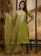 Vegaa Fashion Parrot Green Silk Blend Embroidered Salwar Suit - Distacart