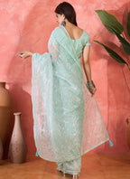 Vegaa Fashion Sea Green Organza Sequence Embroidered Party Wear Saree - Distacart