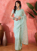 Vegaa Fashion Sea Green Organza Sequence Embroidered Party Wear Saree - Distacart