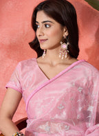 Vegaa Fashion Light Pink Organza Sequence Embroidered Party Wear Saree - Distacart