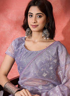Vegaa Fashion Lavender Organza Sequence Embroidered Party Wear Saree - Distacart