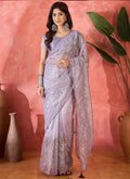 Vegaa Fashion Lavender Organza Sequence Embroidered Party Wear Saree - Distacart