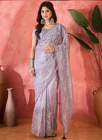 Vegaa Fashion Lavender Organza Sequence Embroidered Party Wear Saree - Distacart