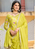 Vegaa Fashion Light Green Chinon Silk Embroidered Lehenga Style Suit - Distacart