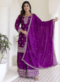 Vegaa Fashion Purple Chinon Silk Embroidered Palazzo Suit