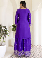 Vegaa Fashion Violet Chinon Silk Embroidered Palazzo Suit
