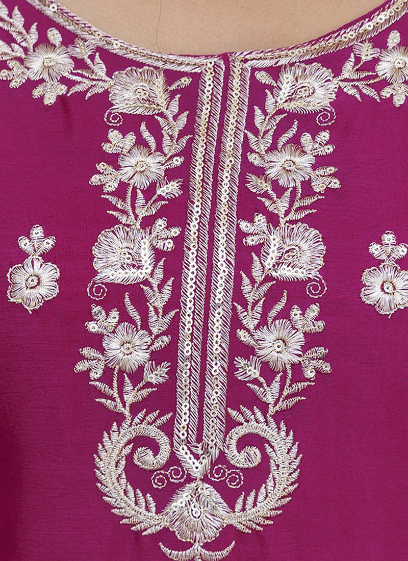 Vegaa Fashion Wine Chinon Silk Embroidered Palazzo Suit