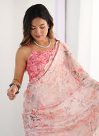 Vegaa Fashion Baby Pink Chinon Printed Party Wear Saree - Distacart