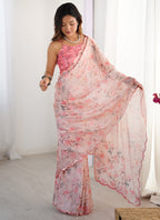 Vegaa Fashion Baby Pink Chinon Printed Party Wear Saree - Distacart