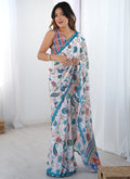 Vegaa Fashion Off White Chinon Printed Party Wear Saree - Distacart